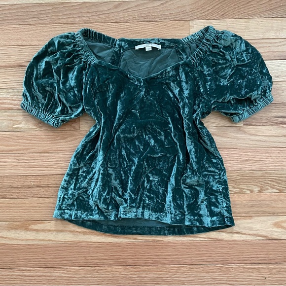 LOFT Tops - Loft Puff Sleeve Top Womens Medium Green Velvet Romantic Coquette Holiday
